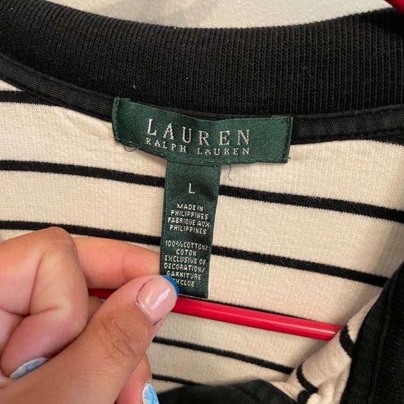 Ralph Lauren Button Collar Top Size L Black and White Stripes - Picture 4 of 5
